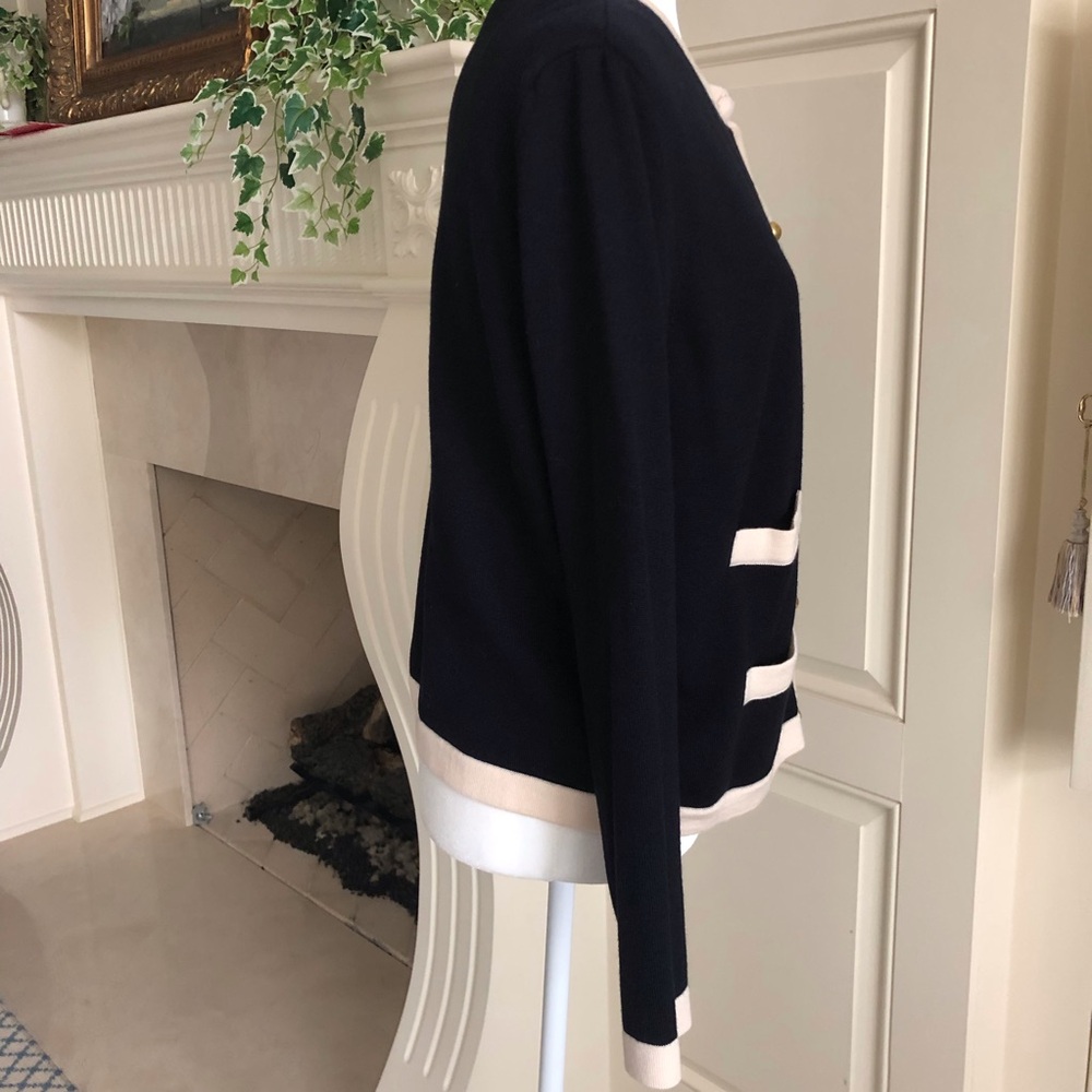 Tory Burch Kendra Cardigan Navy With Contrasting Cream Trim Size L - Picture 7 of 15
